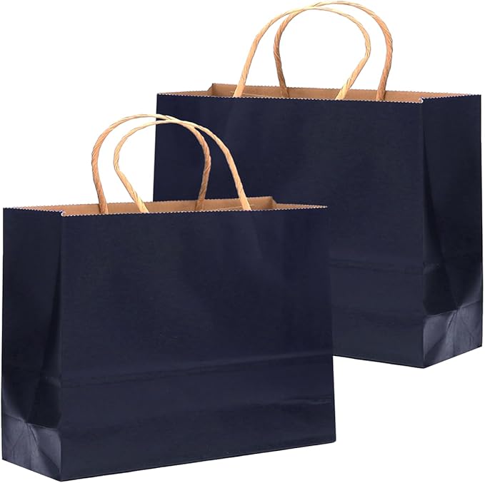 qiqee 13"x4.5"x10" Large Gift Bag with Handles Bulk 32PCS Gift Paper Bags Navy Blue Bags Multiple Uses (Wide Large)