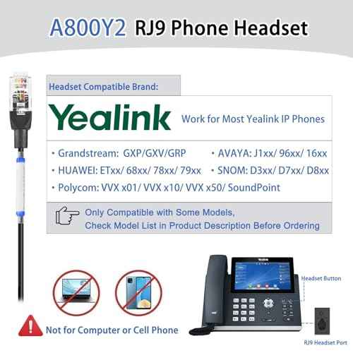Arama Yealink Phone Headset with Mute Switch, RJ9 Office Telephone Headsets with Mic Noise Cancelling Compatible with Yealink VoIP Phone T21P T42S T46S T48S T27G T53W T54W Grandstream Snom (A800Y2)