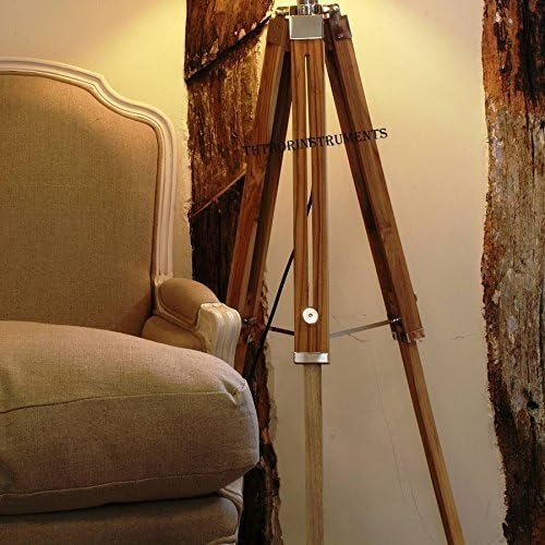 THOR INSTRUMENTS Vintage Classic Teak Wood Tripod Floor Lamp Nautical Floor Home Decor lamp (Lamp Shade is not Included) Rustic Vintage Home Decor Gifts