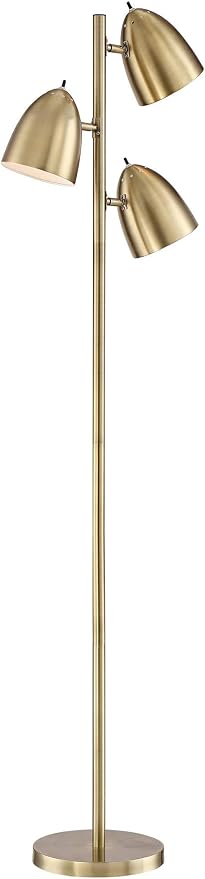 360 Lighting Aaron Mid Century Modern Tree Floor Lamp 64" Tall Aged Brass Gold Metal Adjustable Swivel 3-Light Dome Shade Decor for Living Room Reading House Bedroom Home Office House