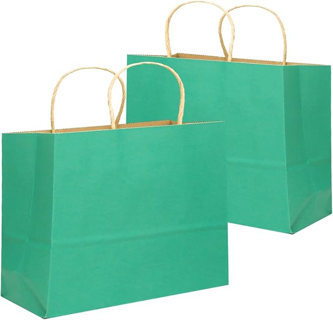 qiqee 13"x4.5"x10" Large Gift Bag with Handles Bulk 32PCS Gift Paper Bags Mint Green Bags Multiple Uses (Wide Large)