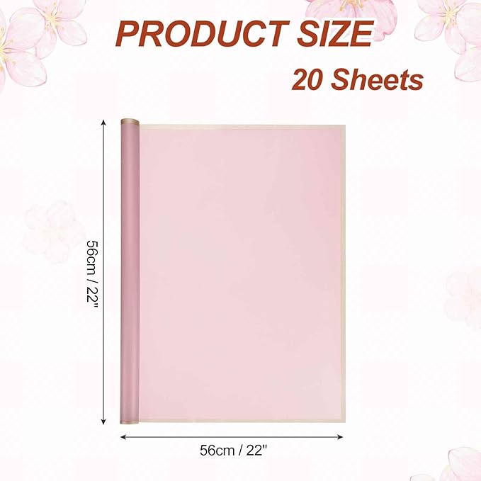 MECCANIXITY Flower Bouquet Wrapping Paper, 56cm/22 Inch Waterproof Floral Wrapping Paper for Flower Bouquet DIY Gift, Wedding, Birthdays, Valentine's Day, Pack of 20(Pure Pink)