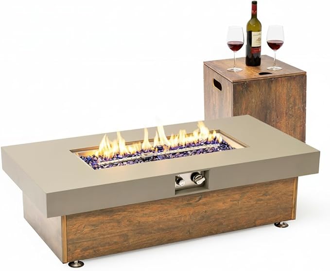 SHINETUNE Outdoor Propane Fire Pit – 48" Fire Table with 50,000 BTU, Modern Propane Fire Pit with Adjustable Flame & Matching 20 lb Tank Stand for Patio, Garden, Deck