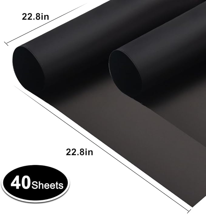 BEISHIDA 40 PCS Black Floral Wrapping Paper-Matte Waterproof Flower Wrapping Paper Bouquet for Florist Supplies, DIY Crafts, Gift Packaging, Wedding, Birthday Gift