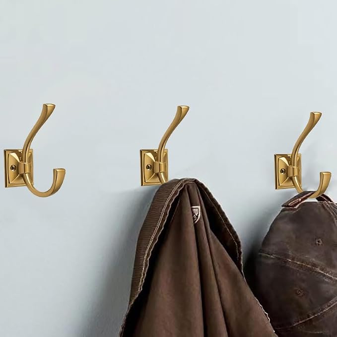 5 Pack Decorative Heavy Duty Towel Hooks for Hanging Robe Double Modern Gold Coat Hooks Wall Mounted with Screws for Key, Towel, Bags, Cup, Hat