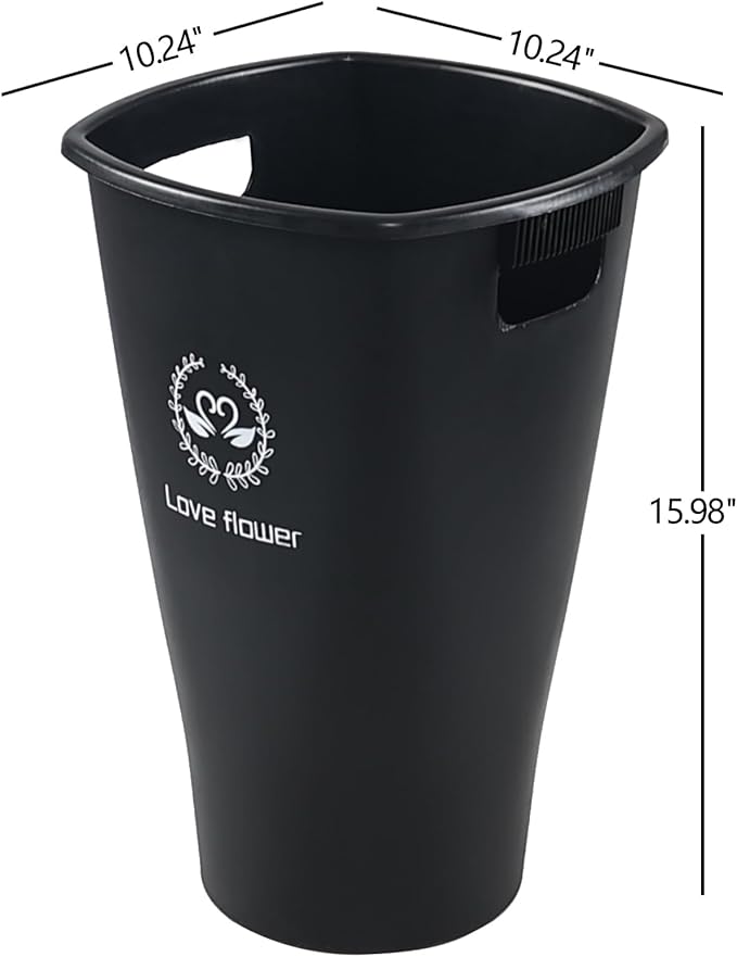 16 Inch Plastic Tall Floral Buckets for Cut Flowers, Set of 4 Wedding Flower Buckets Vase for Wedding Party Decoration, Black