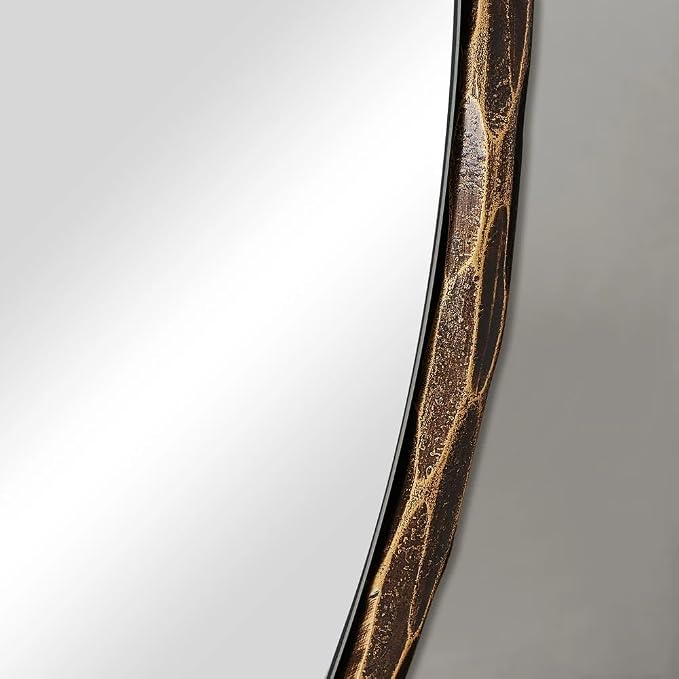 ANDY STAR Hand-Forged Bronze Round Bathroom Mirror, 32 Inch Antique Oil Rubbed Bronze Circular Mirror, Solid Steel Hammered Frame, for Wall Decor, Vanity, Entry, Fireplace, Mantle