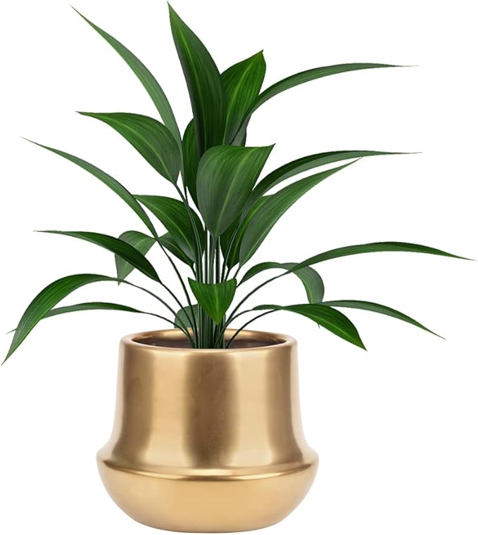 Gold Ceramic Planter Indoor Flower Pots Modern Decorative Large Plant Pot 7.1 inch Gold Brass Planter for All House Plants,Succulents,Flowers and Cactus