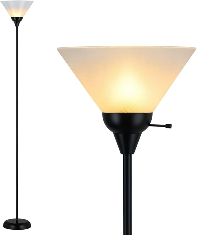 Mary Floor Lamp by Light Accents – Standing Lamp for Living Rooms – Torchiere Pole Light – LED-Compatible Floor Lamp – Modern Bedroom Lighting (Black)