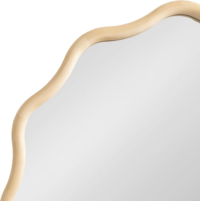 Kate and Laurel Talma Boho Round Scalloped Wall Mirror, 30 Inch Diameter, Natural Wood, Modern Circle Mirror with Solid Poplar Wood Frame and Rounded Frame