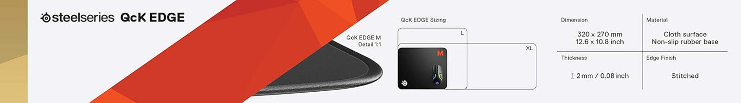 SteelSeries QcK Gaming Mouse Pad | Large Size - Extra Durable Stitched Edge - Optimized for Gaming Sensors - Black