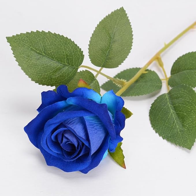 22 Pcs Artificial Roses - Realistic Velvet Flowers with Stems, Bulk Faux Roses for Home Wedding Party Decor (Blue)