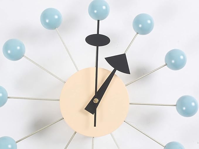 SHISEDECO Mid Century Retro Design Painted Solid Wood Non Ticking Decorative Modern Silent Wall Clocks for Home, Kitchen, Living Room, Office etc. (Ball Clock in Blue)
