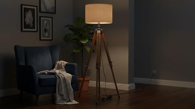 THOR INSTRUMENTS Vintage Classic Teak Wood Tripod Floor Lamp Nautical Floor Shade lamp Home Decor (Shade is Not Included) Rustic Vintage Home Decor Gifts