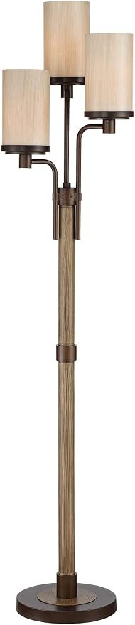 Franklin Iron Works Astoria Rustic Farmhouse Industrial Standing Floor Lamp Tree 3-Light 71" Tall Bronze Faux Wood Faux Tea Alabaster Glass for Cottage Core Living Room Reading House Bedroom Home