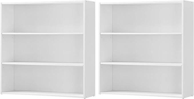 VASAGLE Set of 2 Bookshelves, 31.5 Inches Wide, 3-Tier Open Bookcases with Adjustable Storage Shelves, Floor Standing Units, Cloud White ULBC173T14-2