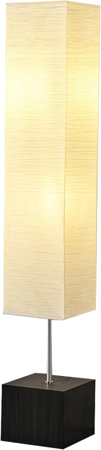 Column Floor Lamp – Natural Wood Base&Rice Paper, Japanese lamp，with Square Base for Living Room,Office, Kids Room, Reading, Home Decor, Off White, 58"