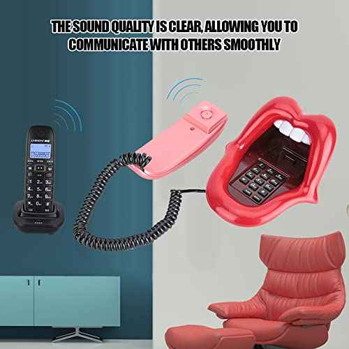 Red Mouth Telephone Retro, Red Tongue Corded Landline Novelty Sexy Lip Mouth Fixed Phone,Wired Novelty Sexy Lip Phone Cartoon Shaped Real Corded Landline, fit for Office Home Gift Decorate