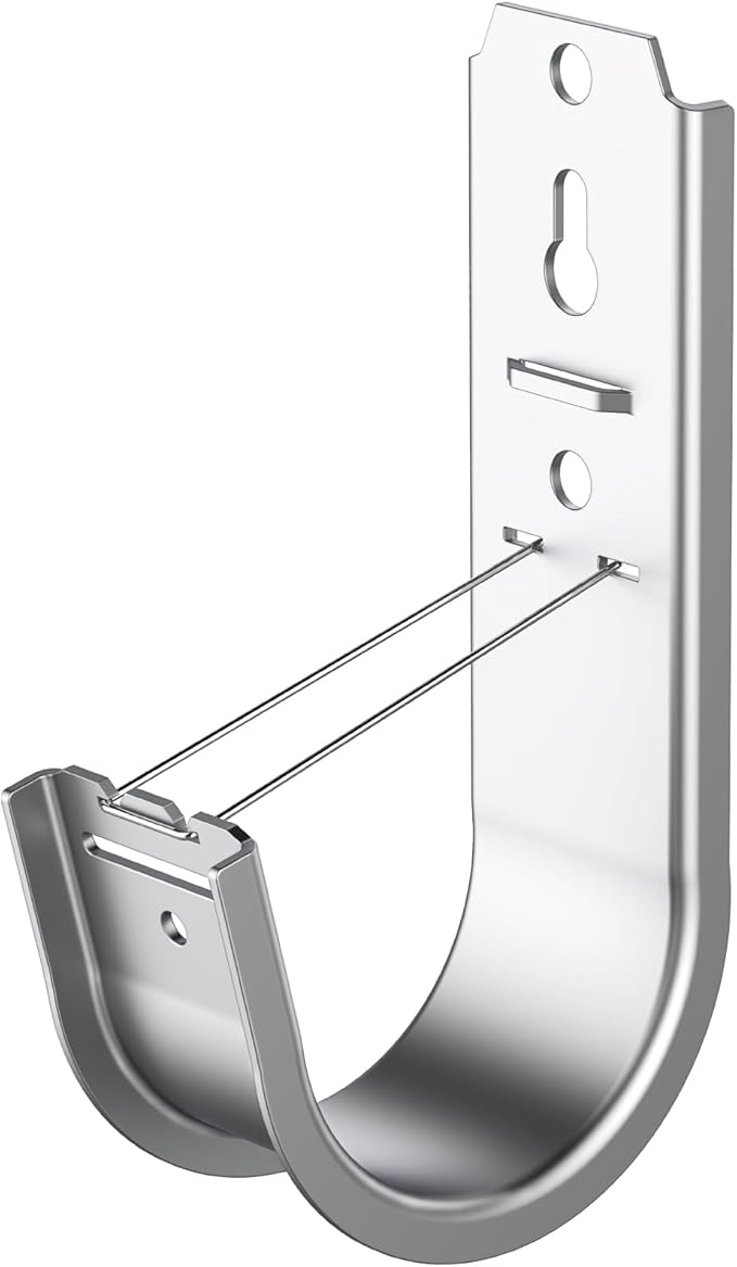 ForoGore 100 Pack 2 Inch J Hook Wall Mount J Hook with Retainer Clip Galvanized Steel Wall Cable Hooks Smooth Round Edge J Hook for Hanging Wire Cable Management & Organization Solution