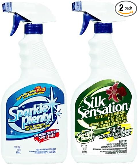 Sparkle Plenty Silk Sensation Cleaning Solutions Bundle - Sparkle Plenty Chandelier Cleaner Drip Dry Spray No Wipe & Silk Plant Cleaner Spray No Wipe - Artificial Plants & Flowers Spray Away Cleaner