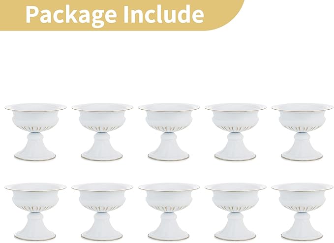 Nuptio White Vases for Centerpieces Wedding - 10 Pcs 6.5in Height Metal Urn Planter Elegant Wedding Centerpieces for Tables - Trumpet Vase for Weddings Party Decoration Centerpiece Table Decorations