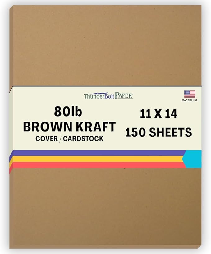150 Brown Kraft Fiber 80# Cover Paper Sheets - 11" X 14" (11X14 Inches) Scrapbook|Picture-Frame Size - Rich Earthy Color with Natural Fibers - 80lb/Pound Cardstock - Smooth Finish