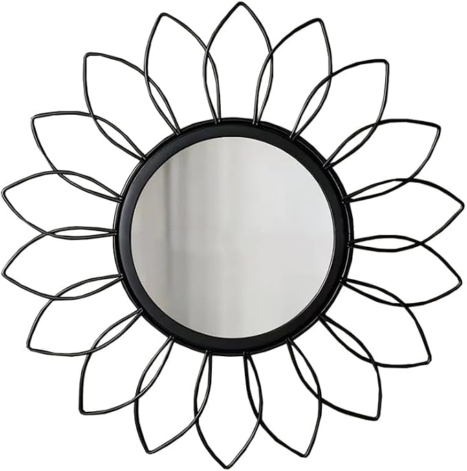 Gold Mirrors for Wall - Metal Sunburst Wall Mirror Room Decor & Home Decor, Boho Mirror Wall Decor Gifts for Women & Moms (Flower-Black, Small)