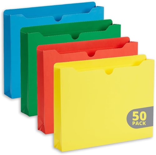 Blue Summit Supplies Expanding File Jacket Folders - 2 Inch, 50 Pack, Heavy Duty, Assorted Colors
