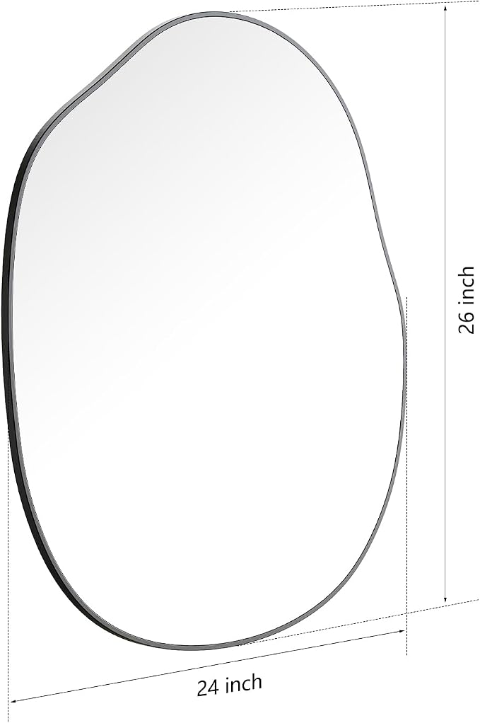Black Mirror for Bathroom,24"x32" Wood Framed Vanity Mirror,Irregular Oval Wall Mirror Asymmetrical Aesthetic Mirror for Living Room Bedroom Entryway Horizontal/Vertical