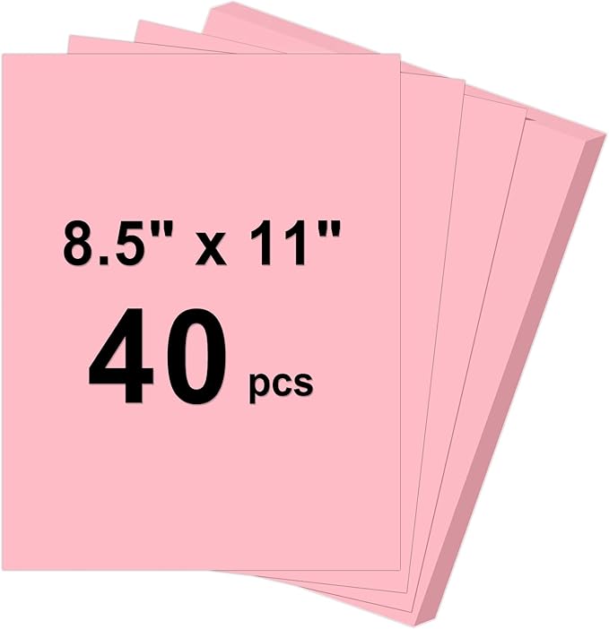 40 Sheets Cardstock 8.5x11, 65lb Pink Card Stock, Construction Paper, 180gsm Thick Printer Paper for Printing, Painting, Card Making, Kids School Supplies,Party Decorations