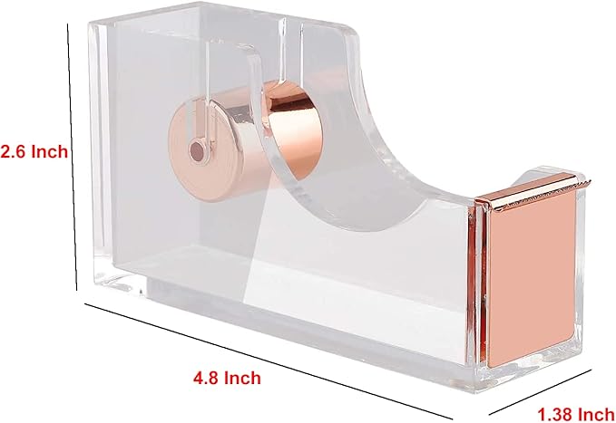 KIDMEN Office Tape Dispenser,Transparent Acrylic Tape Dispenser-Rose Gold