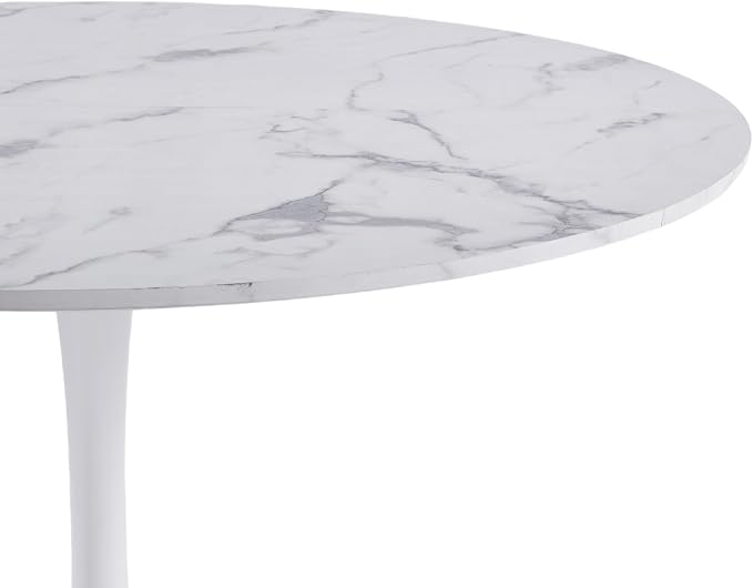 42" Tulip Table for 4-6 Persons Modern Round Dining Table, Mid-Century Modern White Marble Small Kitchen Table with MDF Wooden Top, Leisure Coffee Table for Living Room, Dining Room, Office
