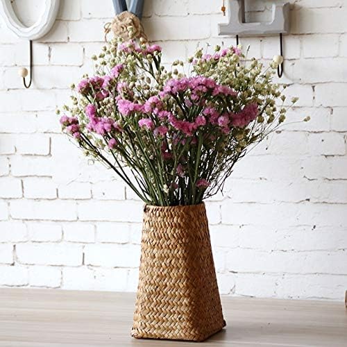 Natural Seaweed Weave Basket Pastoral Rattan Vase Bamboo Weaving Room Flower Arranger Gypsophila Dried Flower Vase Decoration (B)