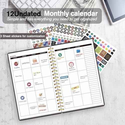 Budget Planner - Monthly Budget Book Undated with Expense & Bill Tracker - Undated 12 Month Financial Planner/Account Book calendar organizer to Take Control of Your Money