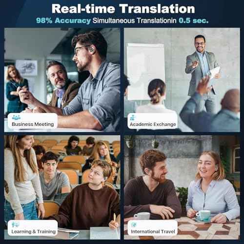 AI Translation Earbuds Real Time, 144 Languages Translator No Subscription Required, Audifonos Traductores Ingl?s Espa?ol, Wireless Bluetooth Earphones for Travel, Business Meeting, Learning, White
