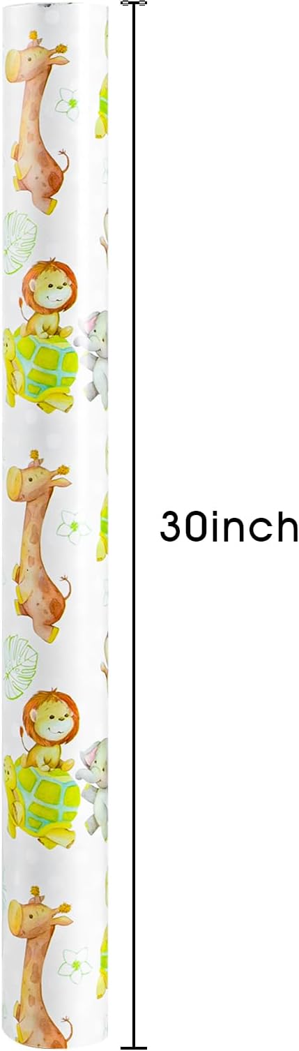 Homeral Baby Shower Jumbo Wrapping Paper Roll - Neutral Cute Safari Animals & Polka Dot Pattern, Reversible Green Newborn Gift Wrap for Baby Shower, 1st Birthday, Party - 30 Inch x 100 Feet