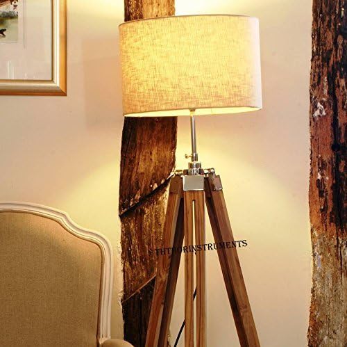 THOR INSTRUMENTS Vintage Classic Teak Wood Tripod Floor Lamp Nautical Floor Home Decor lamp (Lamp Shade is not Included) Rustic Vintage Home Decor Gifts