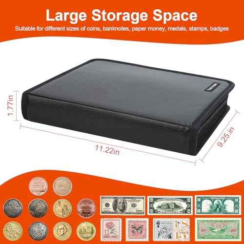 Coin Collection Book Holder for Collectors, 520 Pockets Fireproof Coins Collecting Album & 36 Sleeves Money Storage Case for Coin Currency Collection Supplies, Bill, Pennies, Quarters, Stamp