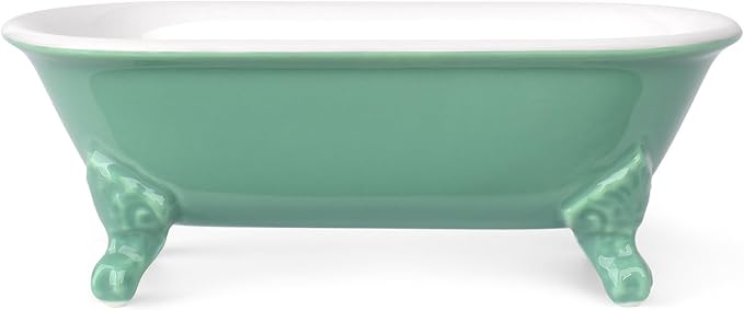 6.5" Ceramic Mini Decorative Clawfoot Bathtub Bar Soap Dish, Kitchen Sponge Holder and Shower Tray for Bathroom, 1 Pack(Mermaid)
