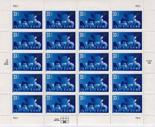 50 Years NATO | Sheet of 20 US Postage Stamps | 33 Cent Scott 3354 - 1999 Edition