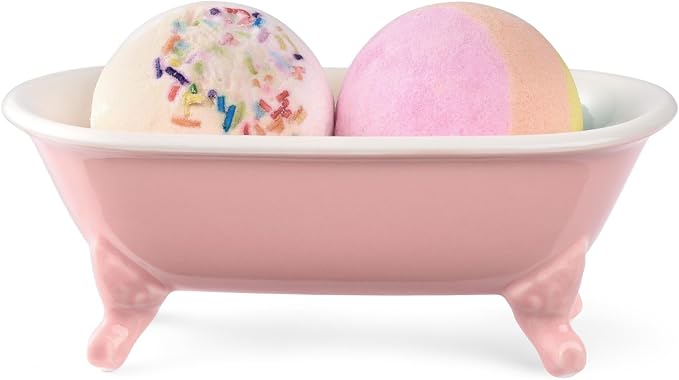 6.5" Ceramic Mini Decorative Clawfoot Bathtub Bar Soap Dish, Kitchen Sponge Holder and Shower Tray for Bathroom, 1 Pack(Rose)