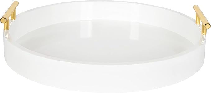 Kate and Laurel Lipton Modern Round Tray, 15.5" Diameter, White and Gold, Decorative Accent Tray for Storage and Display