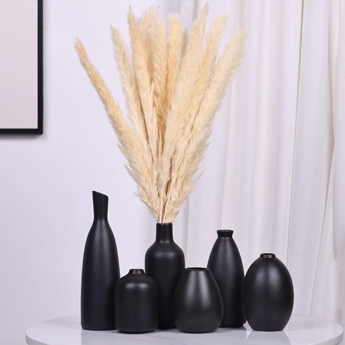 6 Pack Small Black Ceramic Bud Vases for Home Decor - Modern Boho Small Vases for Centerpieces in Bulk, Mini Flower Vases for Dry Flowers, Wedding, Table, and Party Decorations