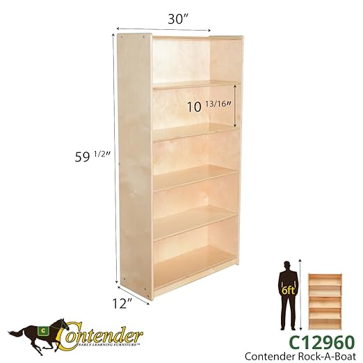 Contender Birch Streamline Storage Cabinet with 4 Adjustable Shelf, Hardwood Classroom and Home Organizer for Toys, Wooden Bookcase Display for Kids