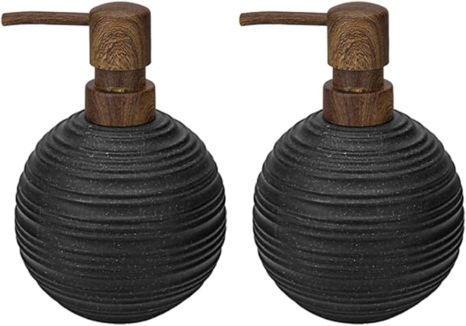 2pcs Hand Soap Dispenser Set, Sandstone Textured Resin Liquid Soap Dispenser for Bathroom Countertop, Heavy & Sturdy Dish Wash Soap Dispensers for Kitchen, Matte Black