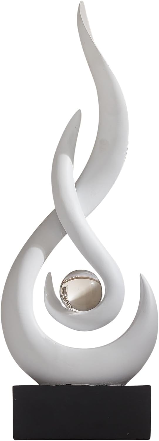 Modern Abstract Art Table Decoration,Resin Flame Statue Modern Centerpiece Ornaments for Living Room Great Gift Idea Home Decor,Collectibles (White)