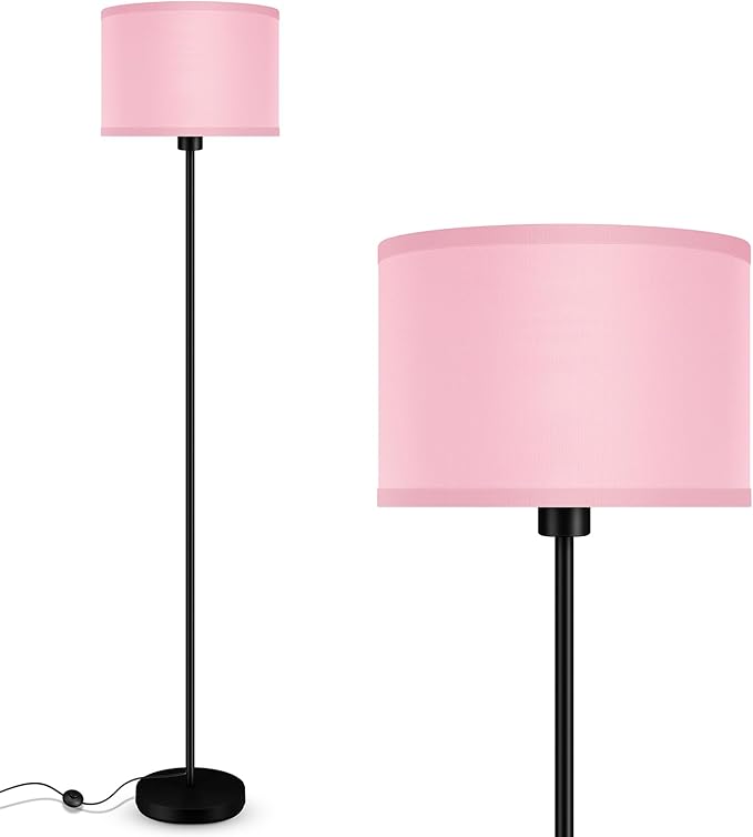 AUQUEE Pink Floor Lamp for Bedroom, Kids & Girls Room Decor, 59" Tall Small Standing Lamp with Lampshade, Foot Switch, Cute Corner Floor Lamp for Nursery, Living Room, E26 Base (No Bulb)