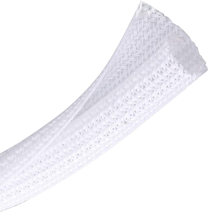 CrocSee 25ft - 1/4 inch Braided Cable Management Sleeve Cord Protector - Self-Wrapping Split Wire Loom for TV/Computer/Home Theater/Engine Bay - White