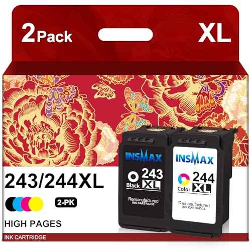 PG-243 CL-244 XL Ink Cartridge Replacement for Canon 243XL 244XL Combo Pack for PIXMA MX490 MG2500 MG2522 MG2922 TS3122 TS3322 TS202 TR4520 TR4522 Printers (1 Black 1 Color)