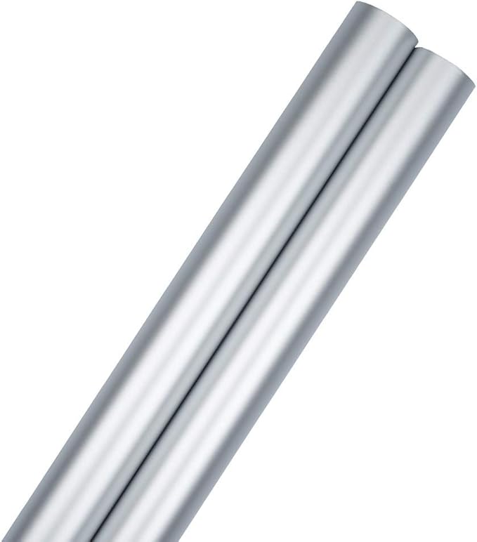 JAM Paper Gift Wrap - Matte Wrapping Paper - 50 Sq Ft Total (30 in x 10 Ft Each) - Matte Silver Foil - 2 Rolls/Pack